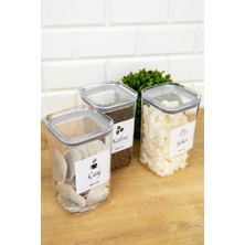 DNS Home 3'Lü Mika Akrilik 1200 Ml Çay Şeker Kahve Etiketli Vakum Kapaklı Saklama Kabı Kavanoz
