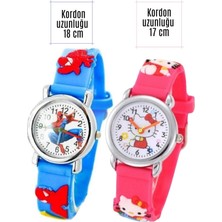 Göçmen Tuhafiye Spiderman & Hello Kitty 2 Li Set Örümcek Adam Spıderman Figürlü - Hello Kity Figürlü Çocuk Kol Saati (Kız/erkek Set)