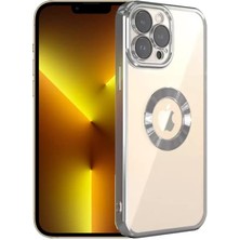 Aksesuaree iPhone 12 Pro Max Laser Logo Detaylı Lens Korumalı Cep Telefonu Kılıfı, Şeffaf-Gümüş