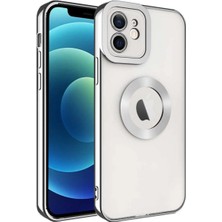 Aksesuaree iPhone 11 Laser Logo Detaylı Lens Korumalı Cep Telefonu Kılıfı, Şeffaf-Gümüş