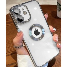 Aksesuaree iPhone 11 Laser Logo Detaylı Lens Korumalı Cep Telefonu Kılıfı, Şeffaf-Gümüş