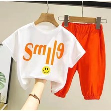 Kids Face Özel Tasarım Smile Baskılı %100 Pamuk Kısa Kollu Yazlık Kız Çocuk Şık Eşofman Takımı