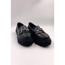 Melen Shoes Sleekness Siyah Topuk Pedli Yüksek Taban Mat Loafer Ayakkabı
