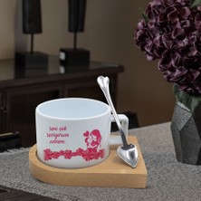 Hediye Kesesi Anneler Günü Temalı Ahşap Altlıklı Seramik Fincan Hk2643