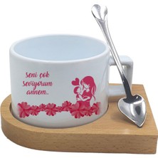 Hediye Kesesi Anneler Günü Temalı Ahşap Altlıklı Seramik Fincan Hk2643