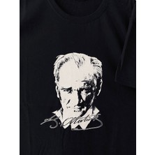 Siyah Atatürk Tişört Yetişkin Atatürk Baskılı T-Shirt