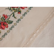 Yavuz Tekstil Çift Kişilik Kanaviçe Işlemeli Pike Takımı-Gül Demet Kırmızı