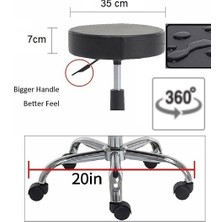Krom Ayaklı Ofis Kasiyer Taburesi 360 Derece Tekerlekli Deri Döşeme Oturak Eczane Laboratuvar Siyah