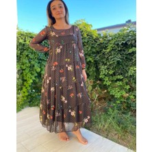 Bohemian Kadın Kahverengi Ipek Elbise