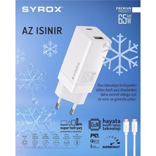 Syrox Gan Serisi Pd 65W Type-C ve Usb-A Çıkışlı- Type-C Kablolu Super Hızılı Turbo Şarj Aleti