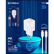 Syrox Gan Serisi Pd 30W Type-C Çıkışlı- Iphone Lighting Kablolu Super Hızılı Turbo Şarj Aleti