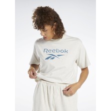 Reebok Yuvarlak Yaka Düz Ekru Kadın T-Shirt IC8094 cl Ae Bıg Logo Crop