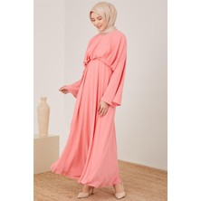 Armine Belinden Dökümlü Şık Elbise 23Y9601 Şeker Pembe