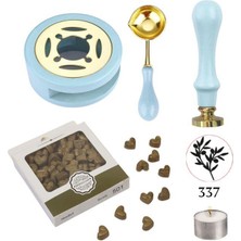 Profisher Davetiye Mum Mühürü Uygulama Seti Mavi Renk 337 Zeytin Dalı