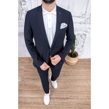 Paco Romano Erkek Slim Fit Mono Yaka  Astarsız Lacivert Takım Elbise