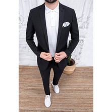 Paco Romano Erkek Slim Fit Mono Yaka  Astarsız Siyah Takım Elbise