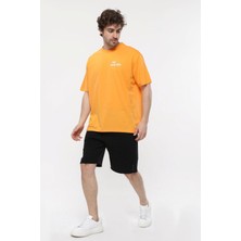 Defy's Erkek Kısa Kollu Baskılı Oversıze Kalıp Bisiklet Yaka Tişört Oranj