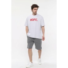 Defy's Erkek Kısa Kollu Baskılı Oversıze Kalıp Bisiklet Yaka Tişört Kar Melanj