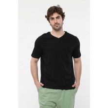 Defy's Erkek V Yaka Kısa Kollu Regular Fit Basic Tişört Siyah