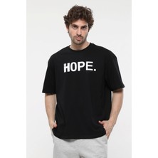 Defy's Erkek Kısa Kollu Baskılı Oversıze Kalıp Bisiklet Yaka Tişört Siyah