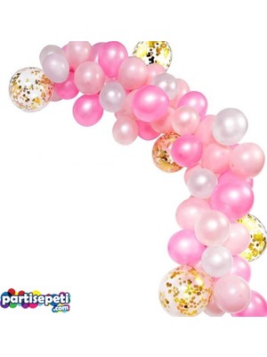 Eğlence Marketi 100 Adet Zincir Balon Seti Pembe - Beyaz / Konfetili