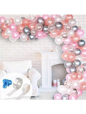 Eğlence Marketi Rose Gold Pembe Beyaz Gümüş Krom Konfetili Renkte Zincir Balon Seti