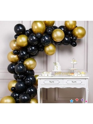 Eğlence Marketi Balon Zinciri - Gold Siyah 100 Adet