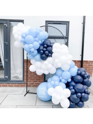 Eğlence Marketi Makaron Mavi Gece Mavisi ve Beyaz Balon Zinciri 100 Adet