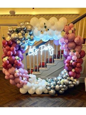 Eğlence Marketi Krom Gümüş Toz Pembe Yaban Çileği ve Beyaz Balon Zinciri 100 Adet