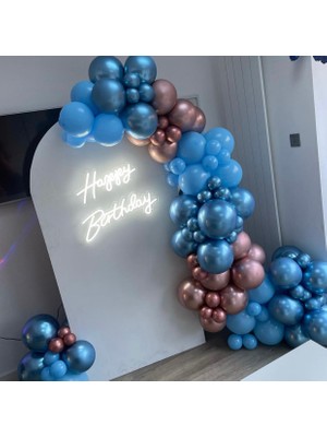 Eğlence Marketi Krom Rose Gold Mavi ve Makaron Mavi Balon Zinciri 100 Adet