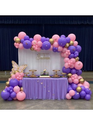Eğlence Marketi Krom Gold Pastel Lila ve Pembe Balon Zinciri 100 Adet