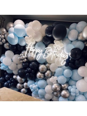 Eğlence Marketi Krom Gümüş Gece Mavisi Makaron Mavi ve Beyaz Balon Zinciri 100 Adet