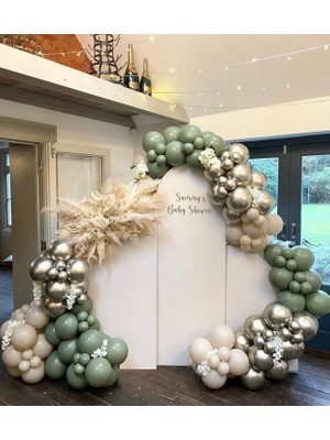 Eğlence Marketi Krom Beyaz Altın Küf Yeşili ve Deniz Kumu Balon Zinciri 100 Adet