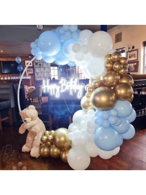 Eğlence Marketi Krom Gold Makaron Mavi ve Beyaz Balon Zinciri 100 Adet