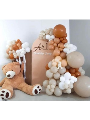 Eğlence Marketi Pastel Karamel Çöl Kumu Taş ve Beyaz Balon Zinciri 100 Adet