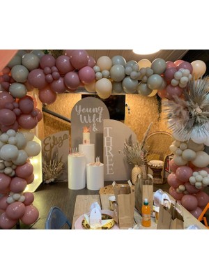 Eğlence Marketi Retro Toz Pembe Taş Rengi ve Sütlü Kahve Balon Zinciri 100 Adet