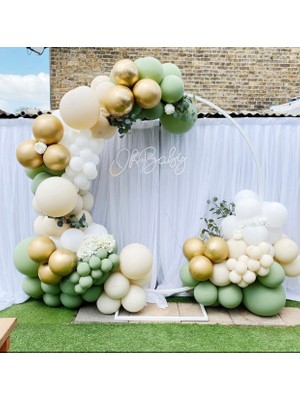 Eğlence Marketi Krom Gold Küf Yeşili Sütlü Kahve ve Beyaz Balon Zinciri 100 Adet