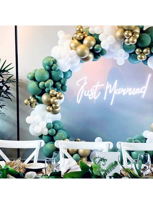 Eğlence Marketi Krom Gold Adaçayı ve Beyaz Balon Zinciri 100 Adet