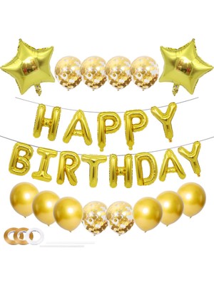 Eğlence Marketi Gold Happy Birthday Doğumgünü Seti