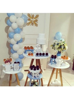 Eğlence Marketi Makaron Mavi Pastel Beyaz Balon Zinciri