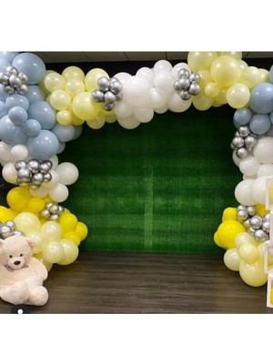 Eğlence Marketi Krom Gümüş Pastel Sarı Beyaz Gri ve Makaron Sarı Balon Zinciri 100 Adet