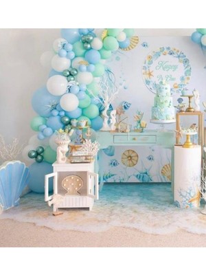 Eğlence Marketi Krom Yeşil Makaron Mavi Mint Yeşili ve Beyaz Balon Zinciri 100 Adet