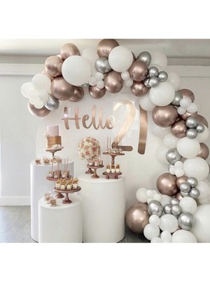 Eğlence Marketi Krom Rose Gold Gümüş ve Beyaz Balon Zinciri 100 Adet