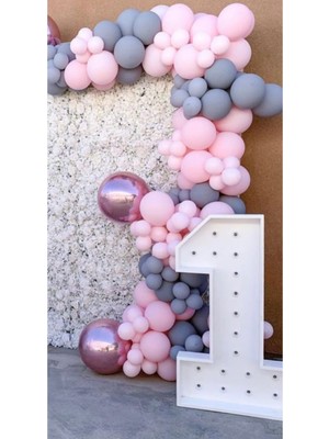 Eğlence Marketi Makaron Pembe ve Gri Balon Zinciri 100 Adet