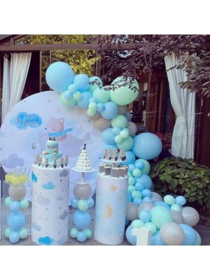 Eğlence Marketi Pastel Balon Konsept Balon Zincir Mavi Gri Yeşil