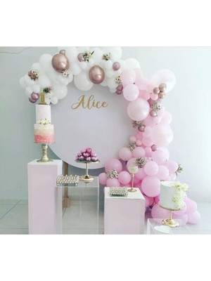 Eğlence Marketi Pembe Beyaz Rose Krom Balon Zinciri