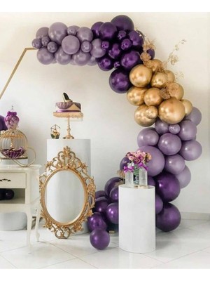 Eğlence Marketi Krom Gold Metalik Lila ve Mor Balon Zinciri 100 Adet