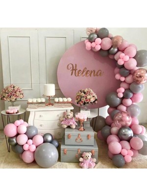 Eğlence Marketi Pastel Gri ve Makaron Pembe Balon Zinciri 100 Adet