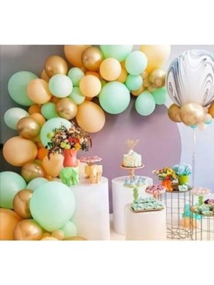 Eğlence Marketi Somon Mint Yeşili Gold Balon ve Balon Zincir