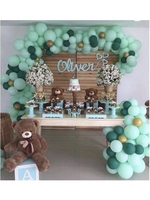Eğlence Marketi Özel Gün Konsept Mint Yeşil Koyu Yeşil Gold Balon Zincir